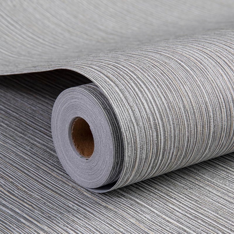 Haimin Grasscloth Wallpaper Textured 24in X 393in Fabric Contact Paper Brown Wall Paper Textured Linen Wallpaper Peel and Stick Self-Adhesive Thick Vinyl Embossed Film Wallpaper (Gray Brown) - Image 1
